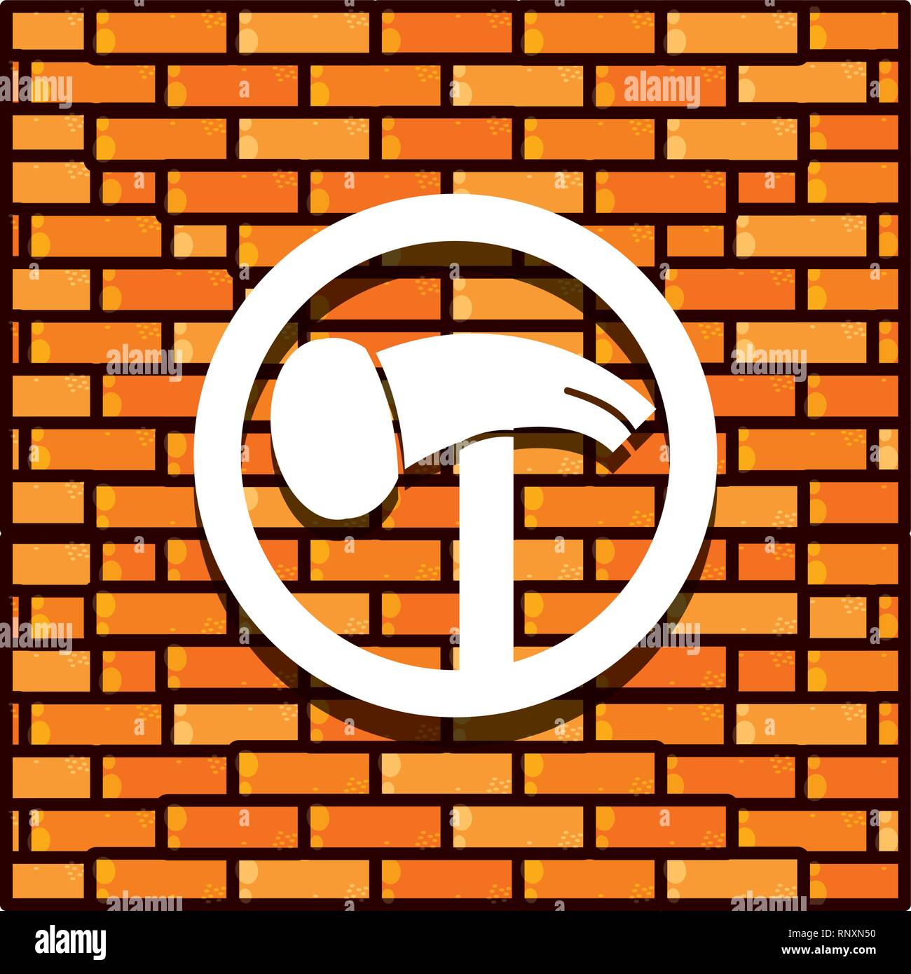 brick wall with hammer isolated icon vector illustration design Stock Vector