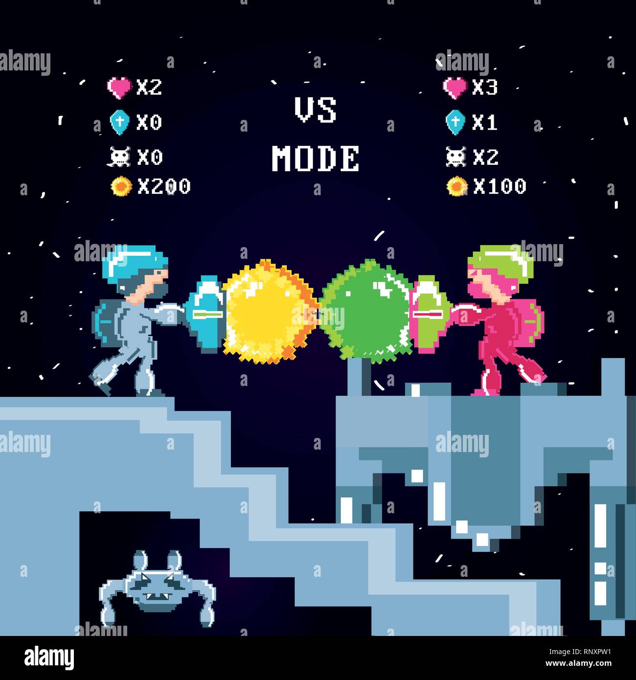 classic video game scene with warriors fight vector illustration design ...