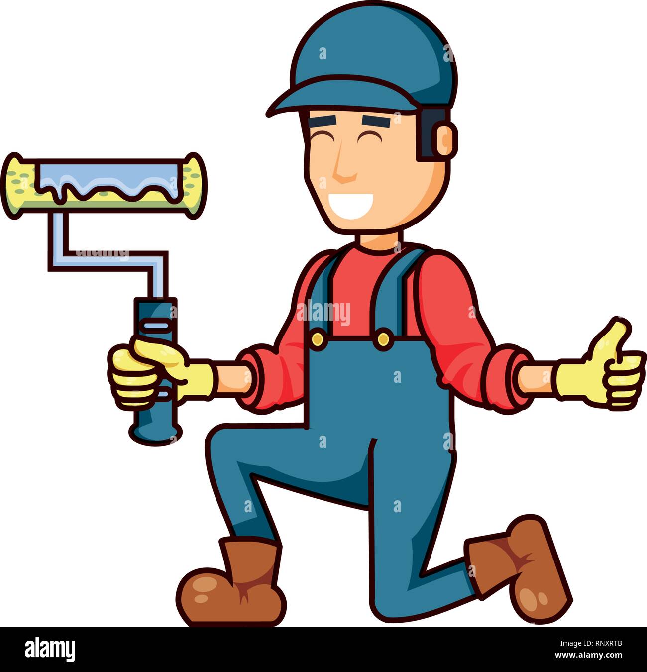 construction worker with paint roller vector illustration design Stock ...