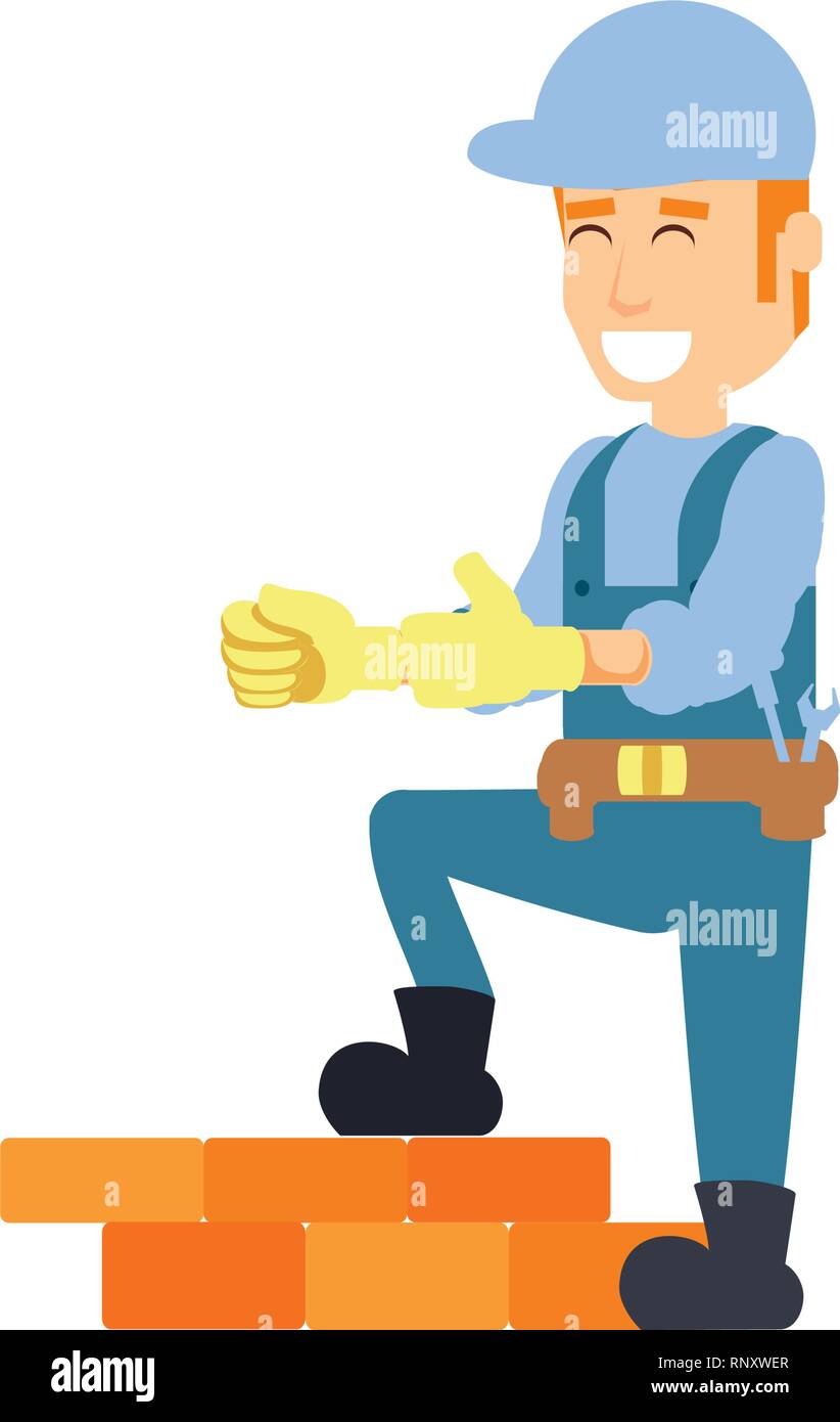 construction worker with wall brick vector illustration design Stock ...