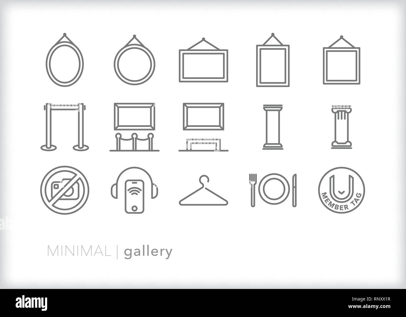 Set of 15 gallery and art museum line icons Stock Vector