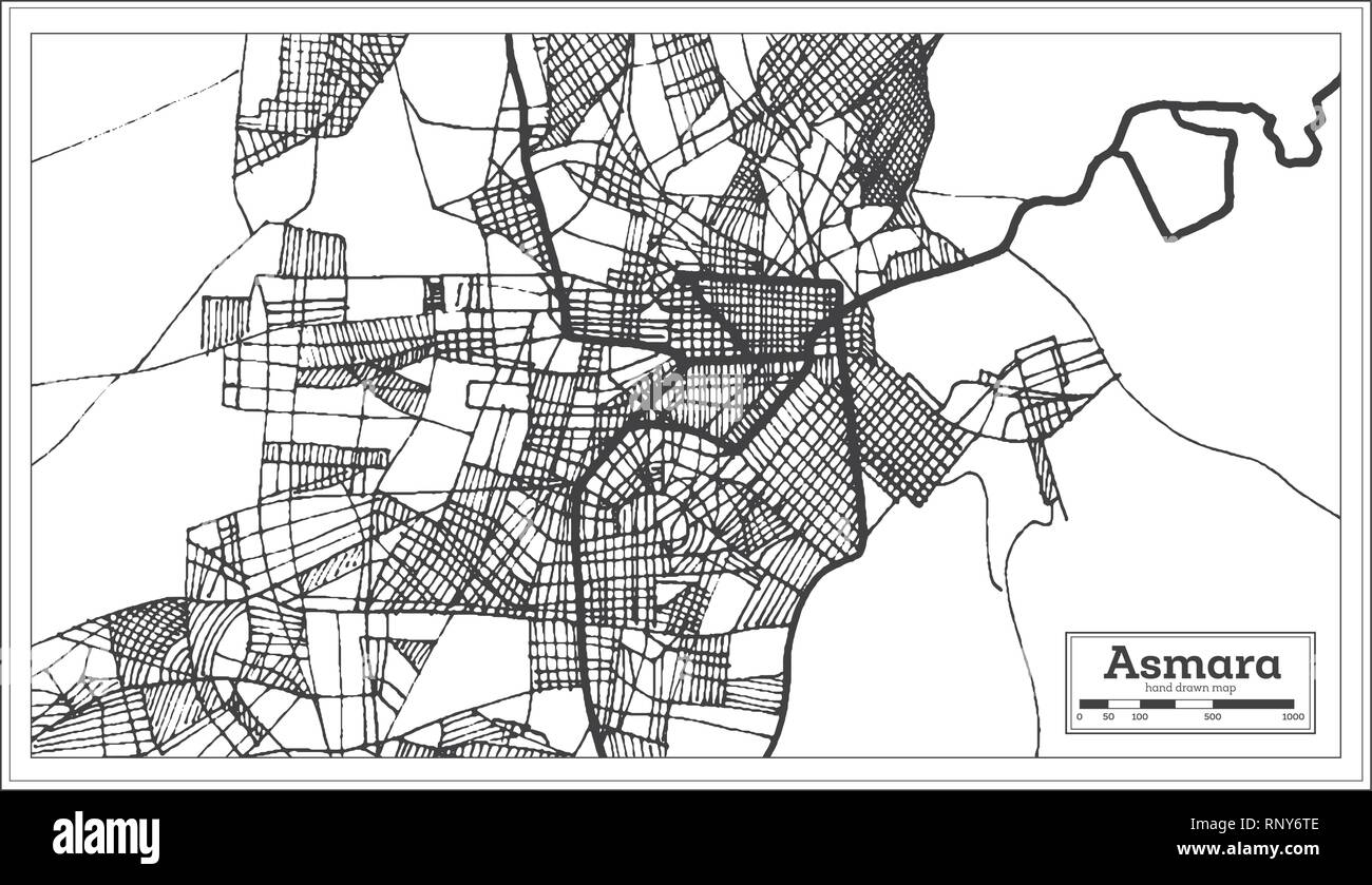 Asmara Eritrea City Map in Retro Style. Outline Map. Vector Illustration. Stock Vector