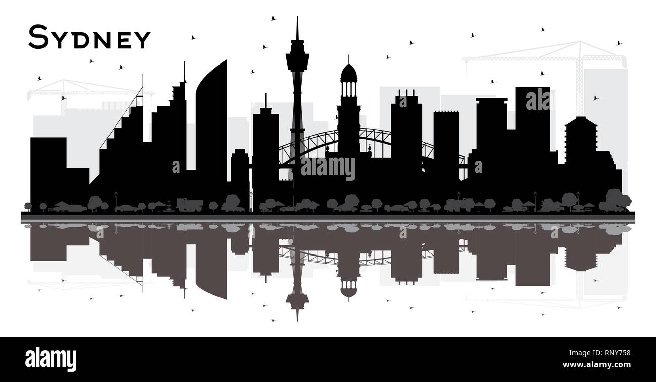 Sydney City Skyline Silhouette with Black Buildings and Reflections. Vector Illustration. Stock Vector