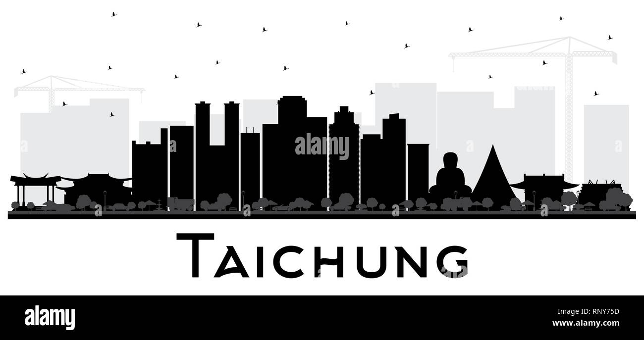 Taichung Taiwan City Skyline Silhouette with Black Buildings Isolated on White. Vector Illustration. Stock Vector