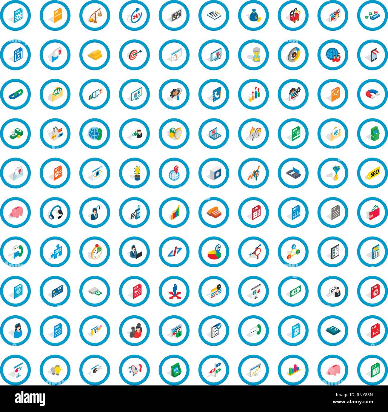 100 b2b icons set, isometric 3d style Stock Vector