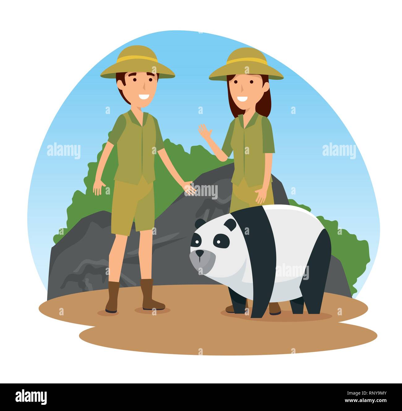 panda wild animal with safari people vector illustration Stock Vector ...