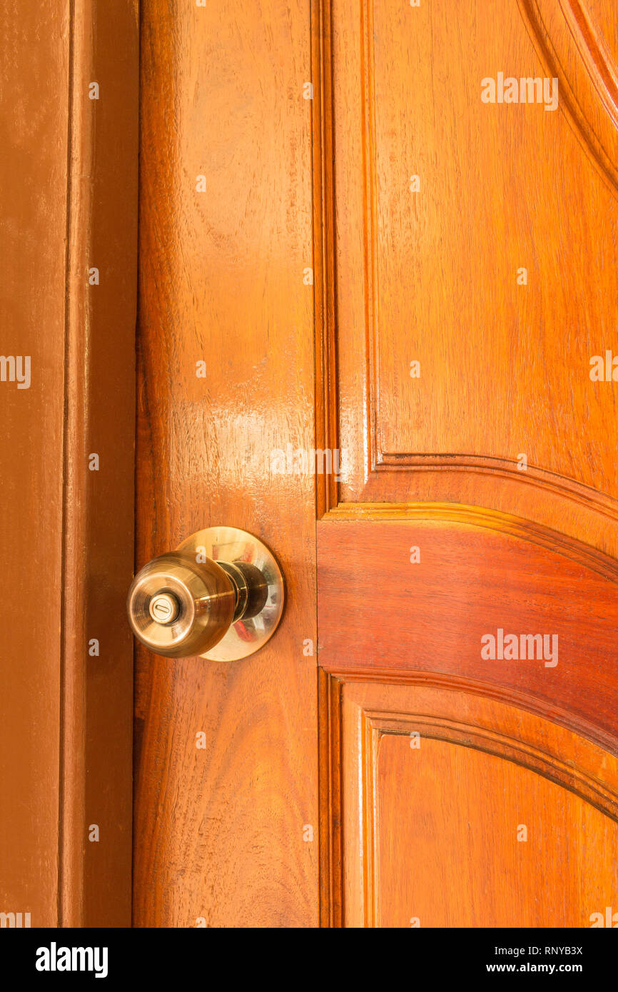 Antique Metal Brass Door Knob On Old Wooden Door Stock Photo Alamy