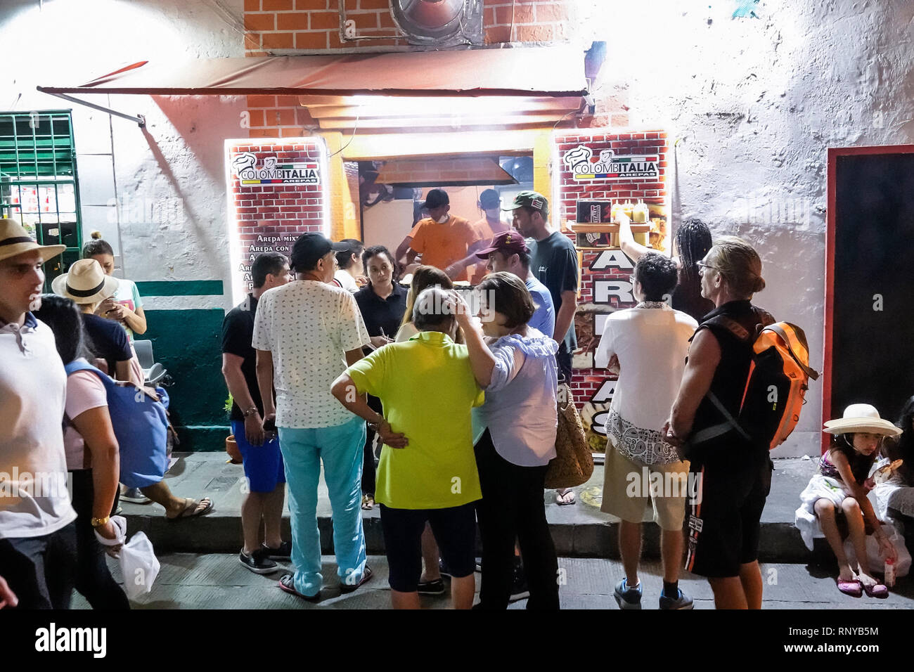 Cartagena Colombia,Center,centre,Getsemani,night nightlife evening dusk,Hispanic Latin Latino ethnic immigrant immigrants minority,resident residents, Stock Photo
