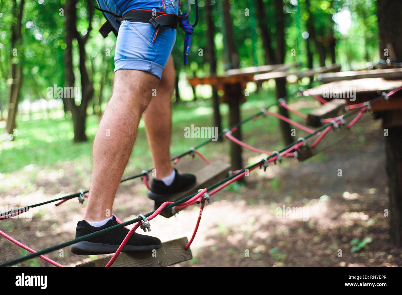 People Using Toe Rope Hiking in the rope park two young people Stock Photo - Alamy