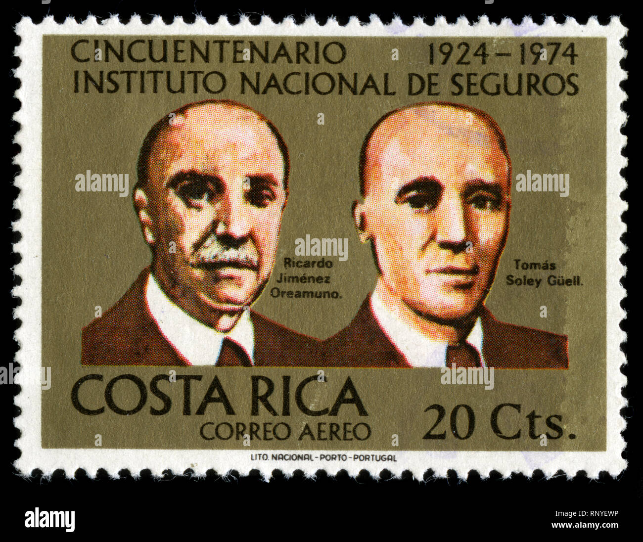 Postage stramp from Costa Rica in the Costa Rican Insurance Institute, 50th anniv. series issued in 1974 Stock Photo