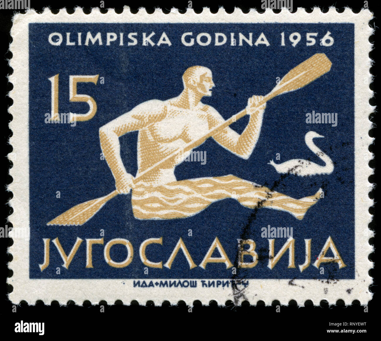 Postage stamp from the former state of Yugoslavia in the Olympic Games Melbourne series issued in 1956 Stock Photo