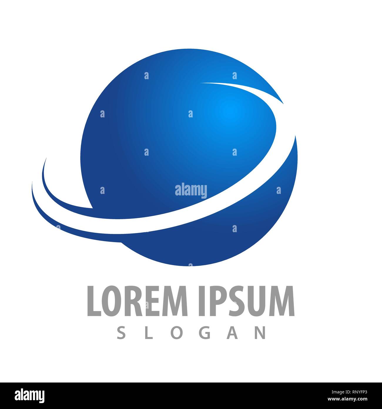 Blue sphere swoosh logo concept design. Symbol graphic template element Stock Vector
