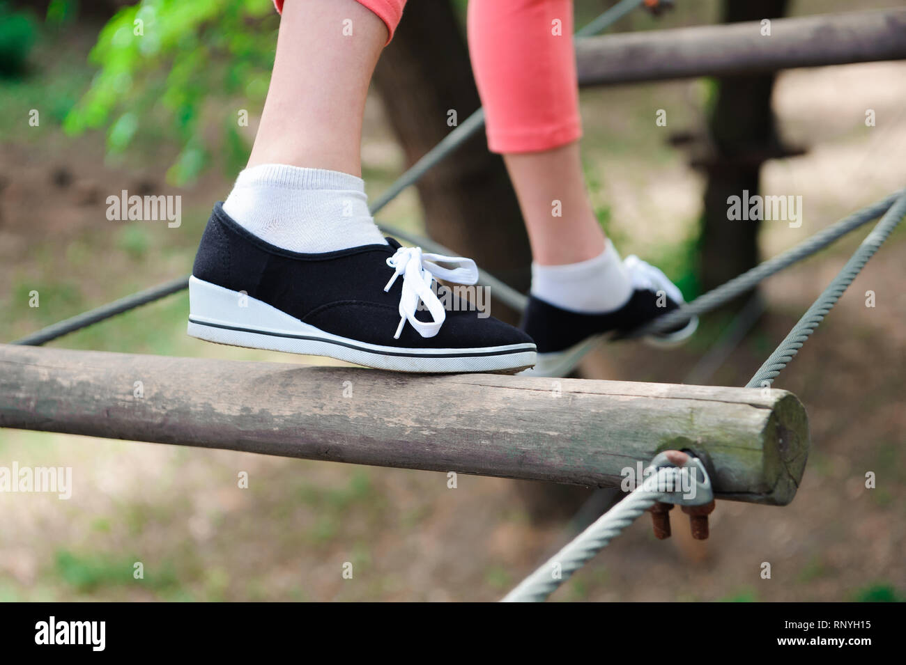 Adventure Climbing High Wire Park - Hiking In The Rope Park Girl Stock ...