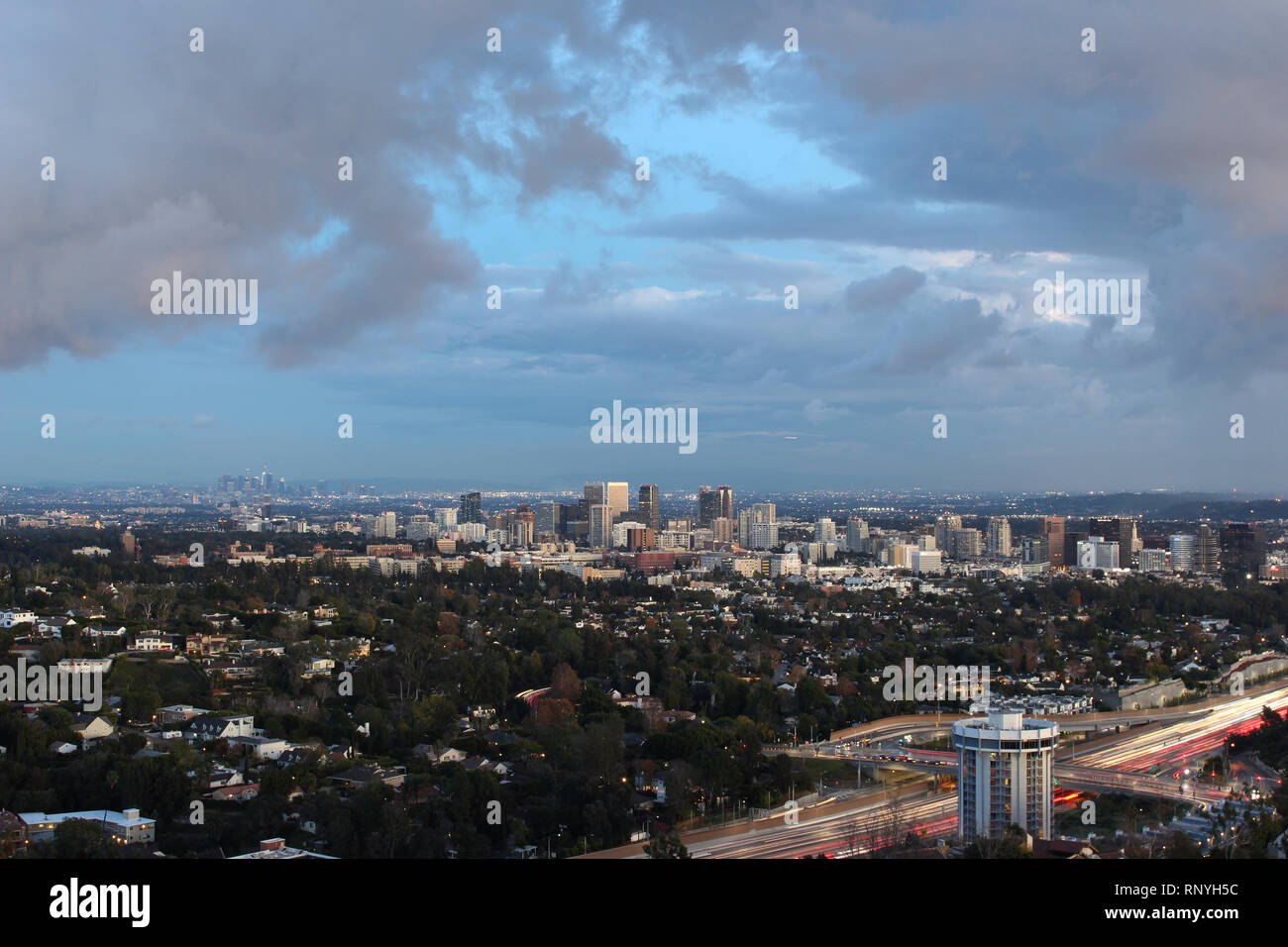 Clouds frame the city of the Los Angeles after a rainstorm from ocean ...