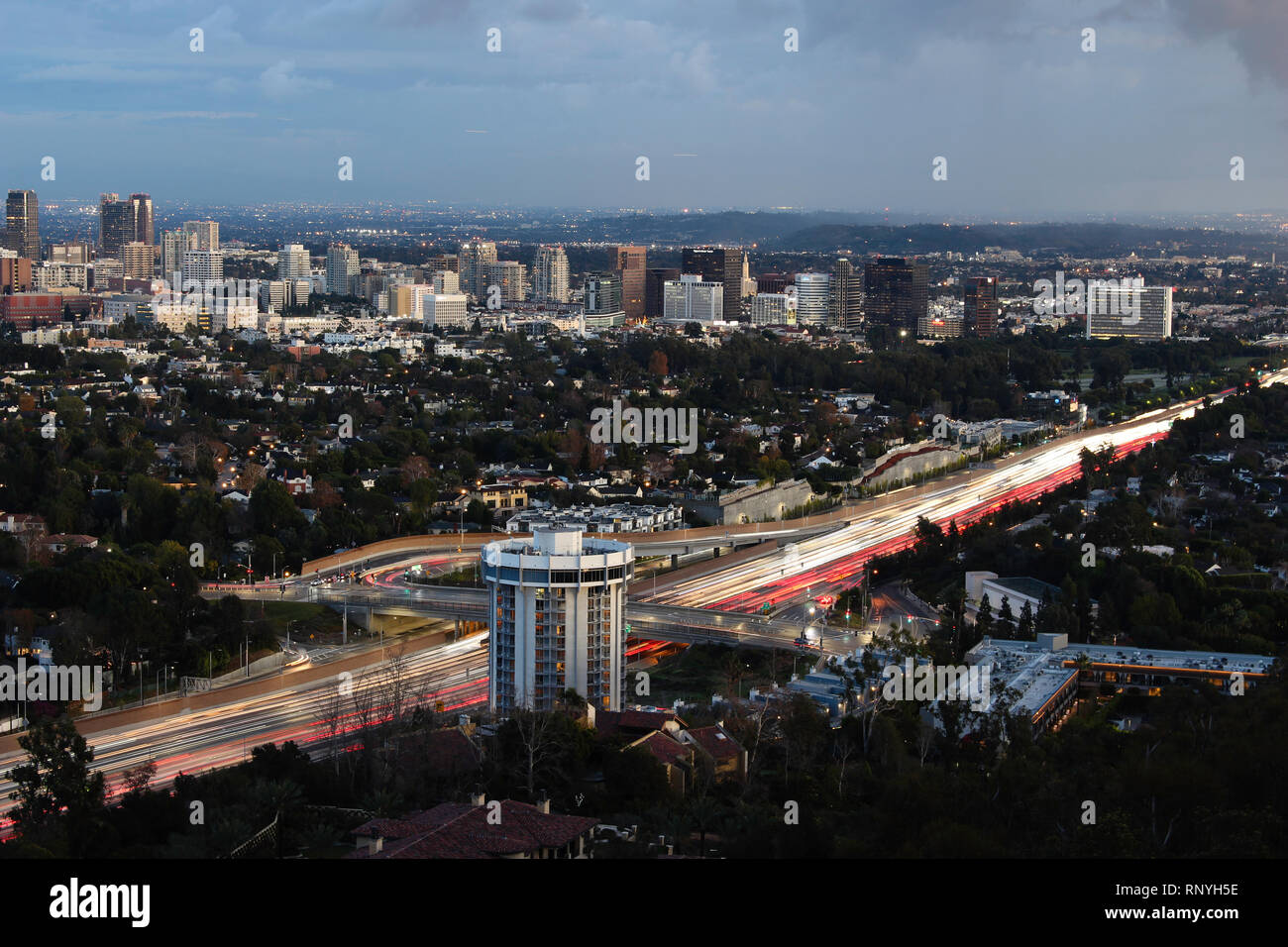 Clouds frame the city of the Los Angeles after a rainstorm from ocean ...