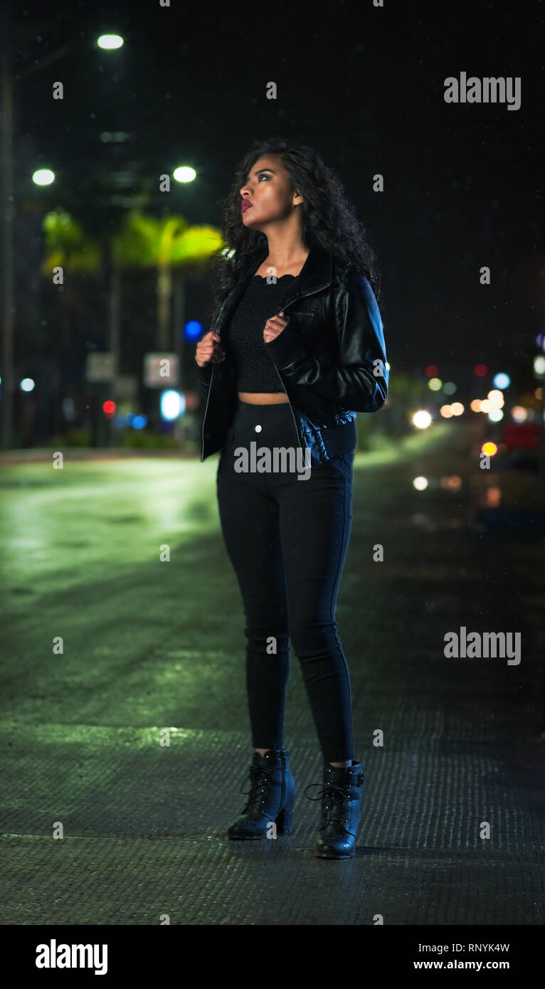 Rockstar Young Girl In The City At Night Stock Photo Alamy