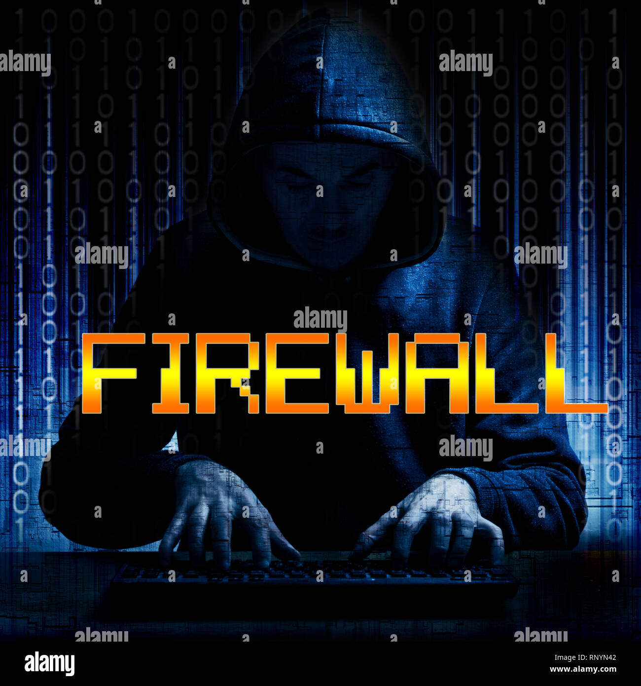 concept for a hacker or criminal trying to break a software firewall Stock Photo