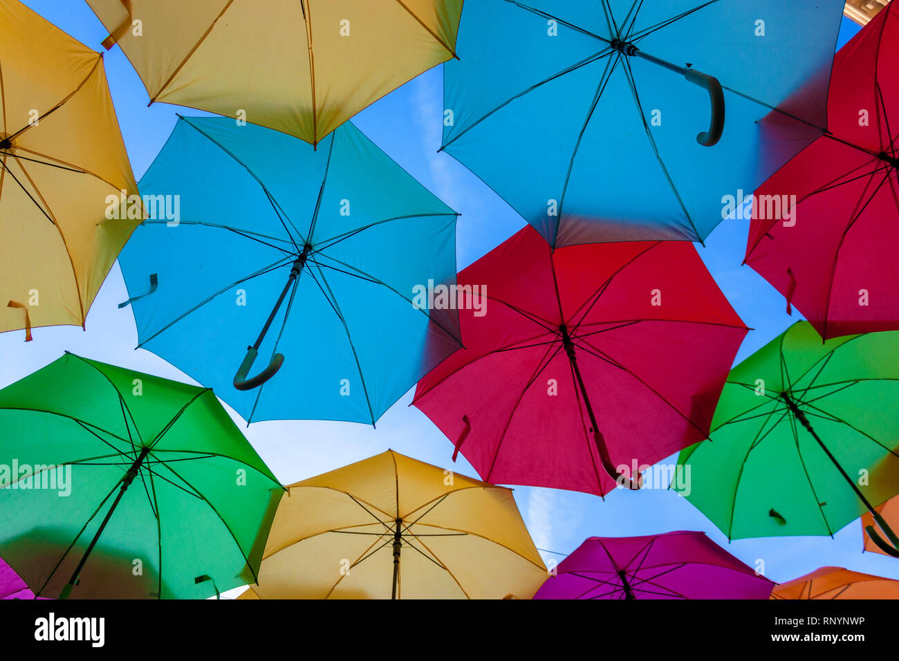 "Umbrella Sky" art installation at Le Village Royal, Rue Royale, Paris