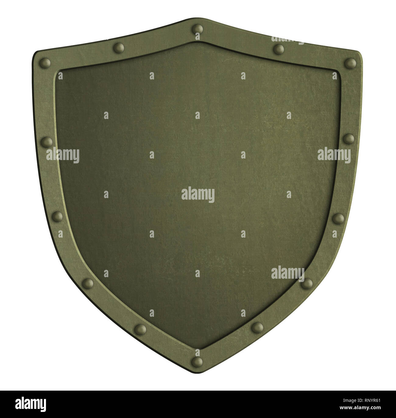 khaki metal shield isolated 3d illustration Stock Photo