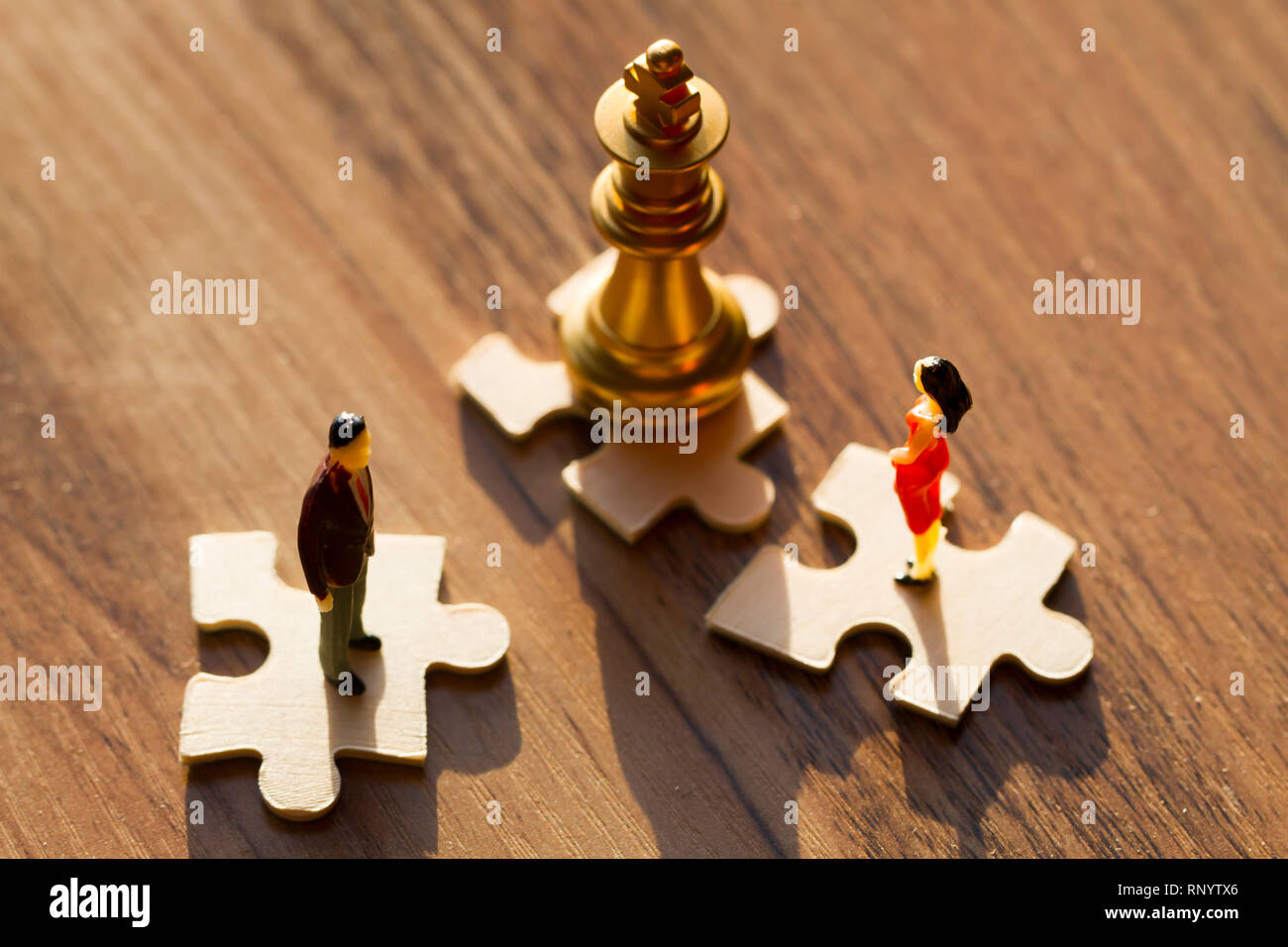 Chess pieces and puzzles, attraction and connection Stock Photo - Alamy