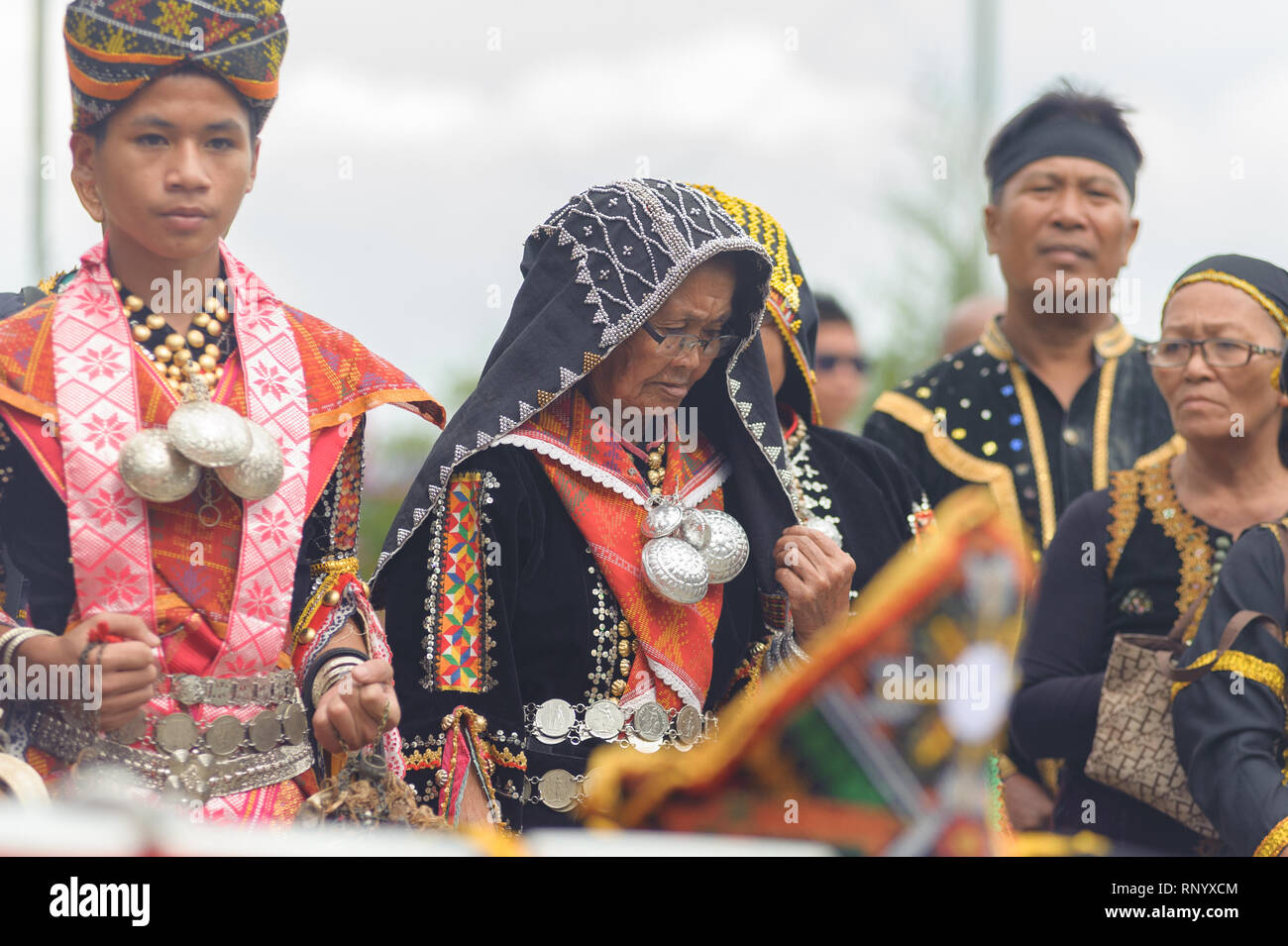 Kundasang Sabah, Malaysia - Jul 3, 2015 : Dusun ethnic shaman performing ritual to appease the spirit of Akinabalu the guardian of Mount Kinabalu. Stock Photo