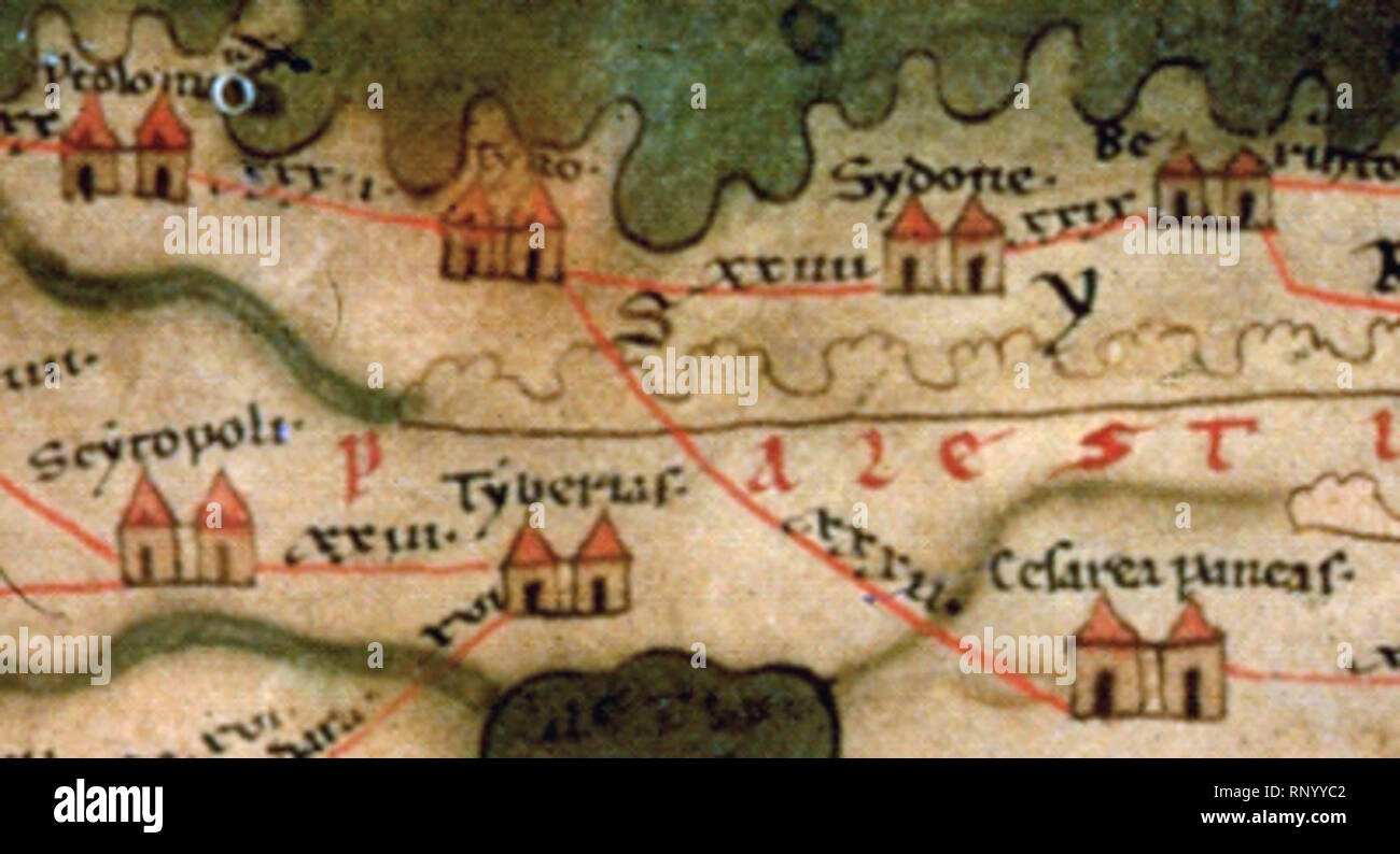 The Peutinger Map showing Tyre and Sidon in the 4th century Stock ...