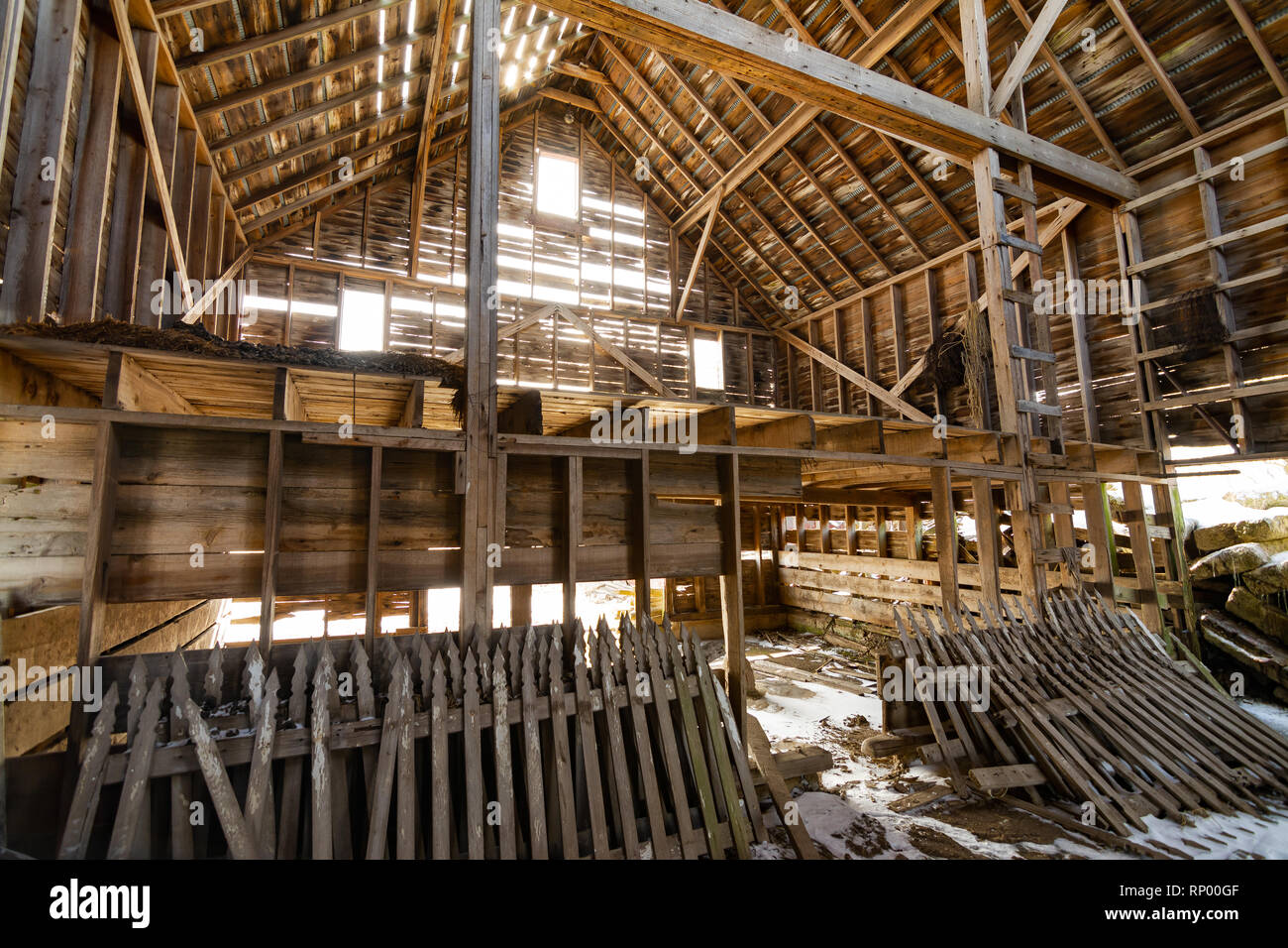 Interior of old wooden barn in rural Illinois Stock Photo Alamy