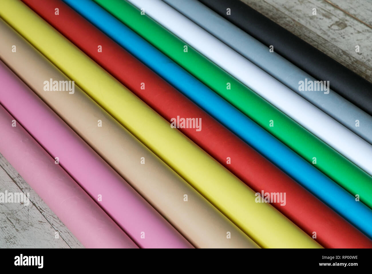 Colorful paper backgrounds for a photo studio. New paper backgrounds. Stock Photo