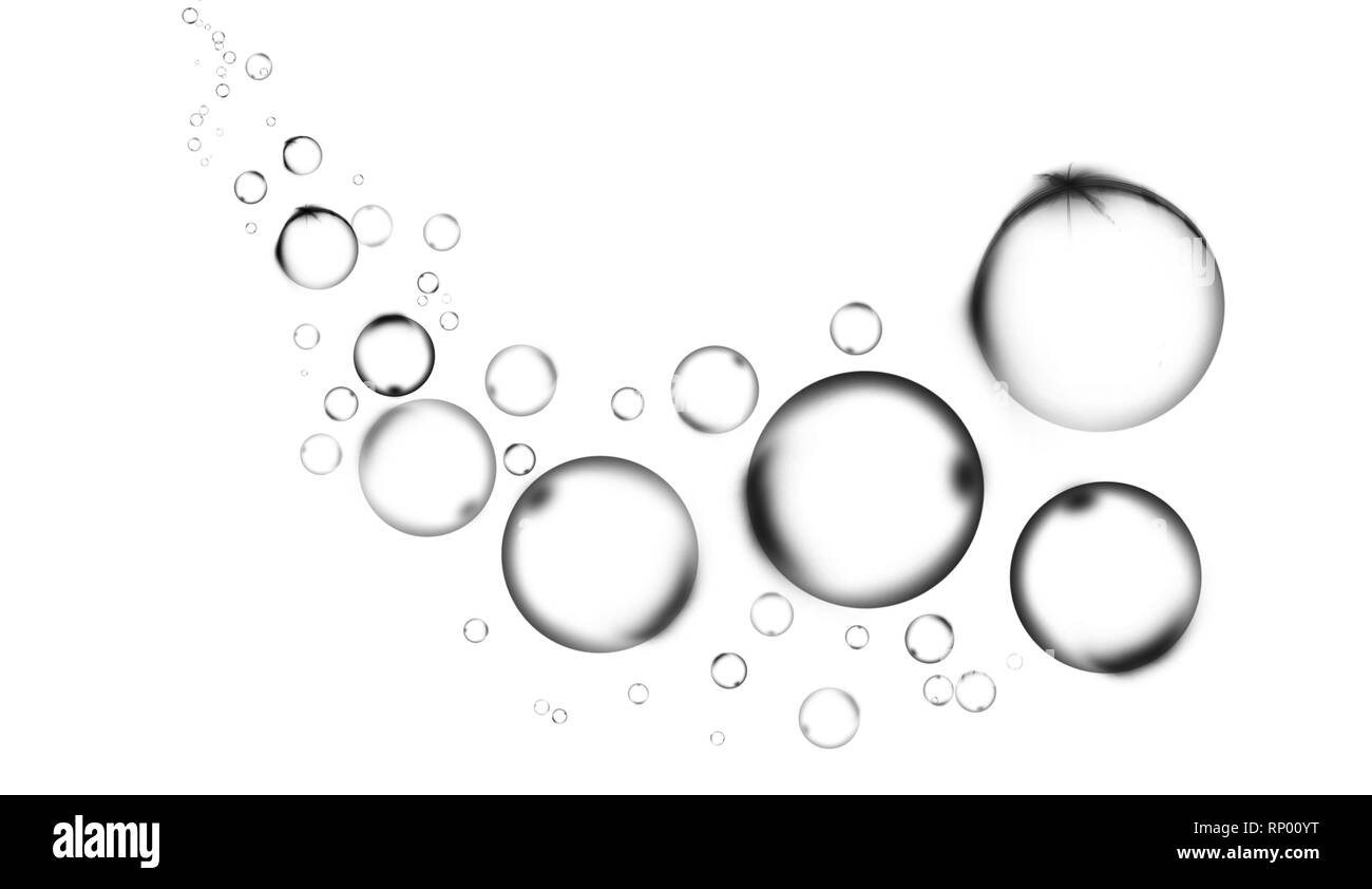 Clean oxygen bubbles on isolated white background. Texture overlays. Stock Photo