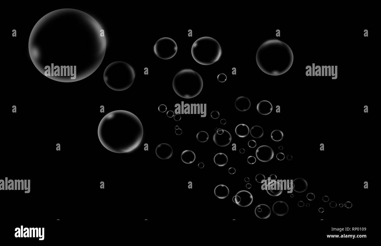 Clean water bubbles on isolated black background Stock Photo