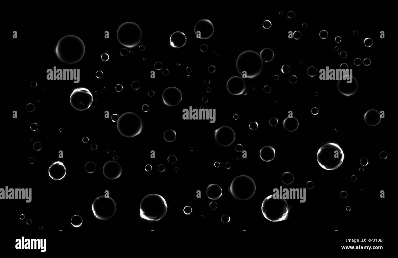 Clean water bubbles on isolated black background Stock Photo