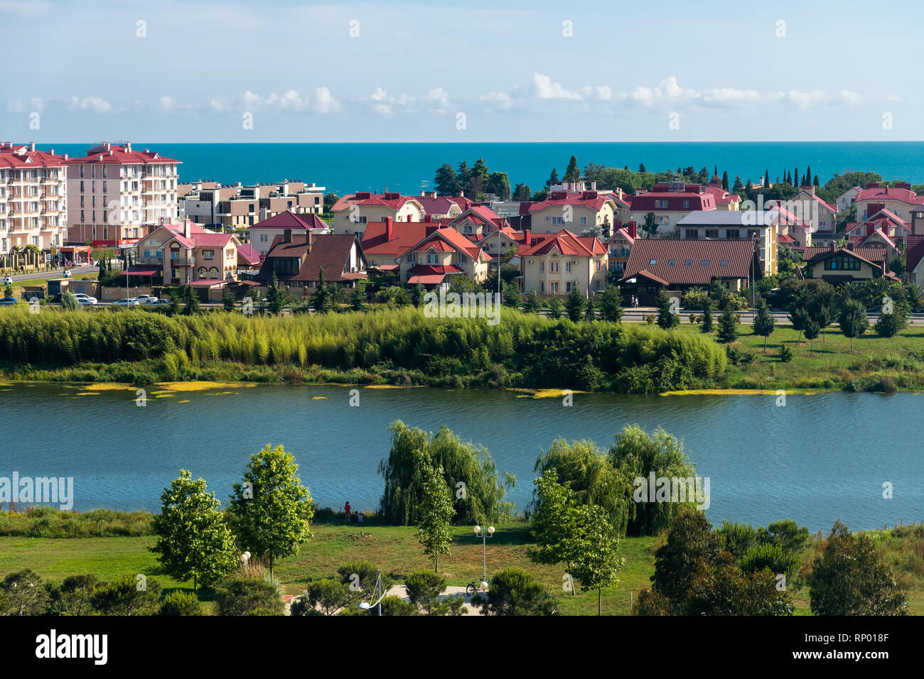 Cityscape in the Adler district of Sochi in Russia. Resort Stock Photo