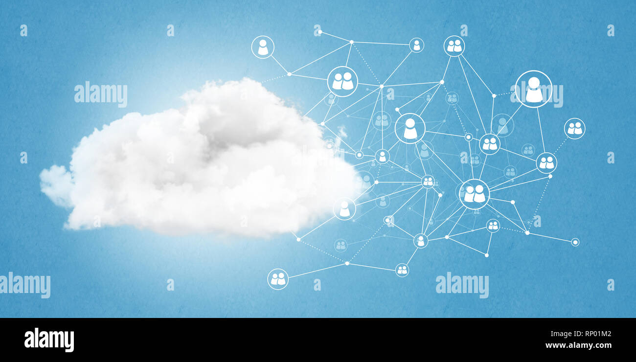 Lines and dots as networking idea drawn on blue background Stock Photo