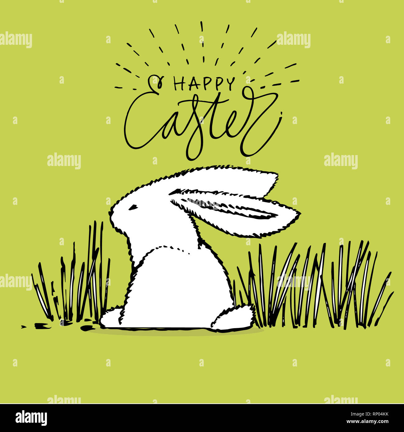 Easter greeting card. Cute rabbits, hand draw illustration with ...