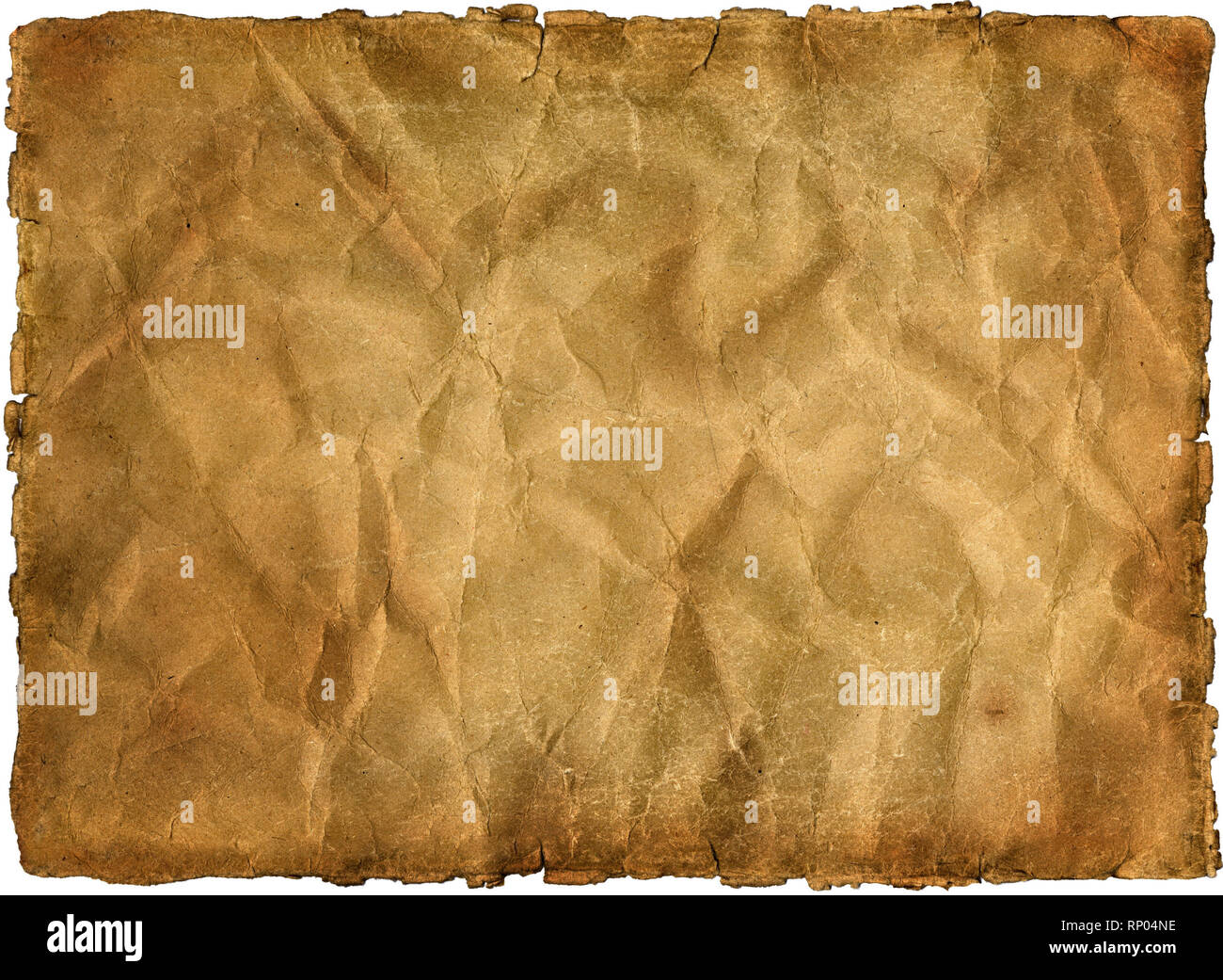 Background, old yellowed and stained sheet of paper on a white background, isolated Stock Photo