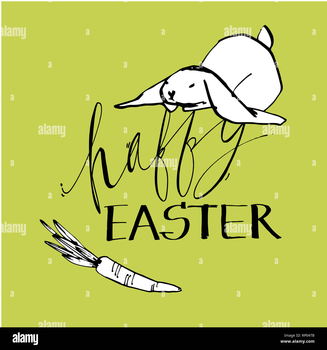 Easter greeting card. Cute rabbits, hand draw illustration with ...