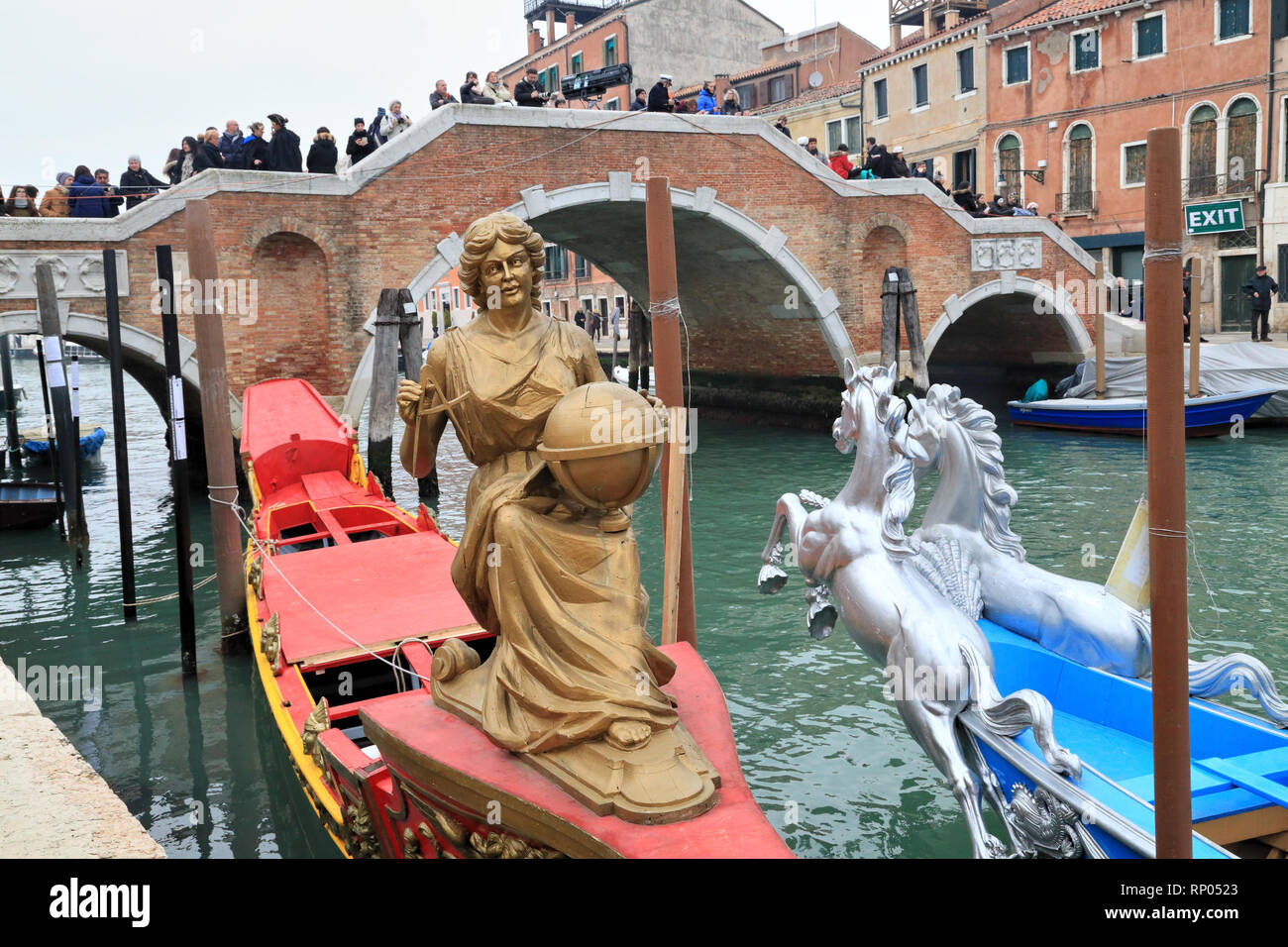Boats of the Regata Storica di Venezia at carnival water show 2018 Stock Photo