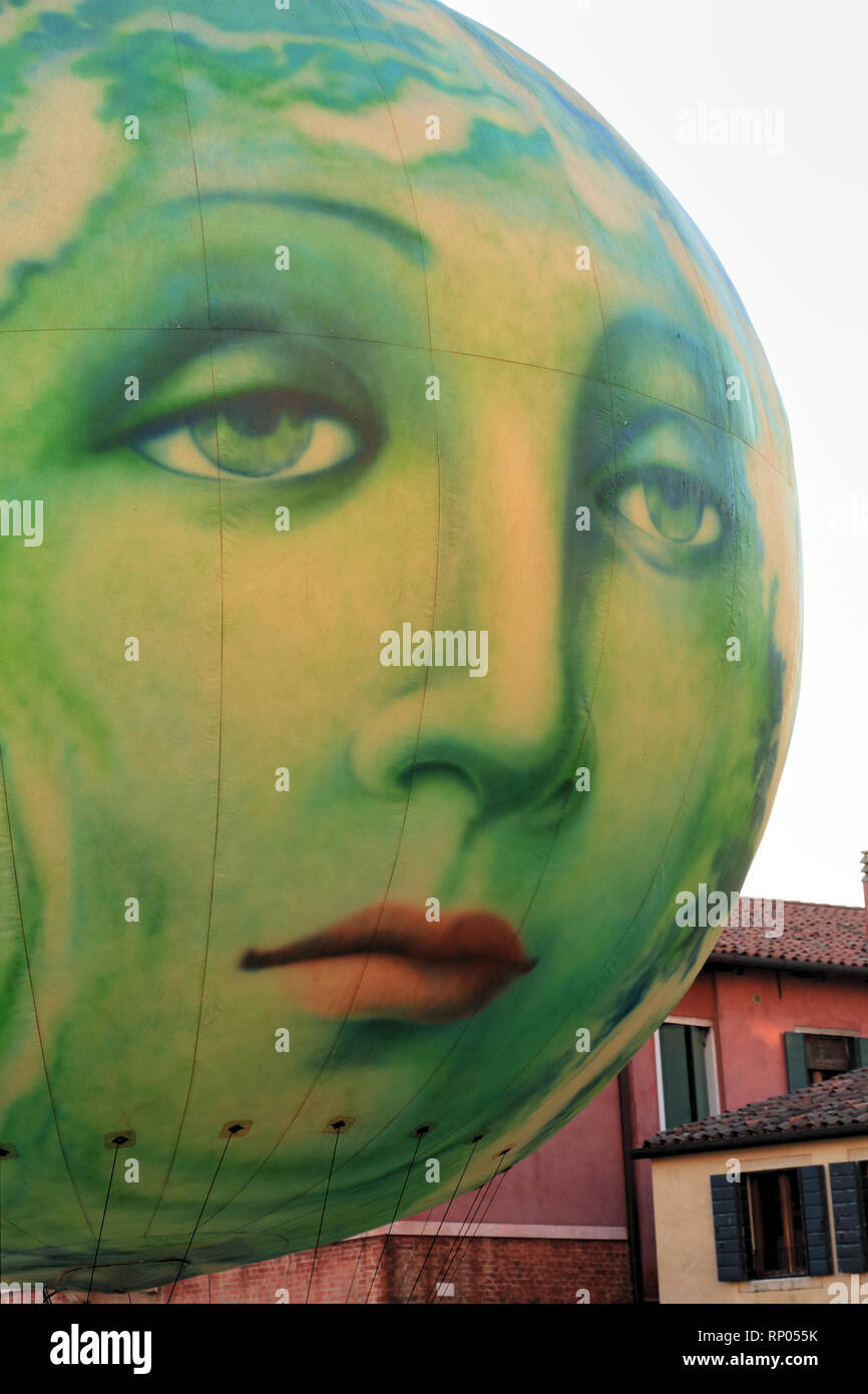 Balloon moon sad face, Festa Veneziana on the water Stock Photo