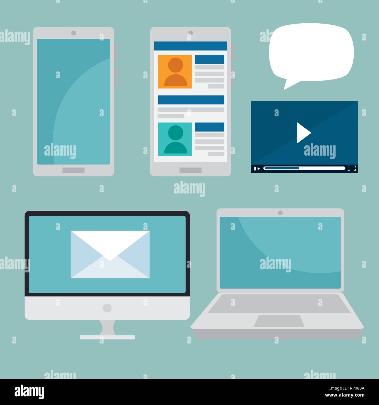 set smartphone with computer and laptop social technology vector ...