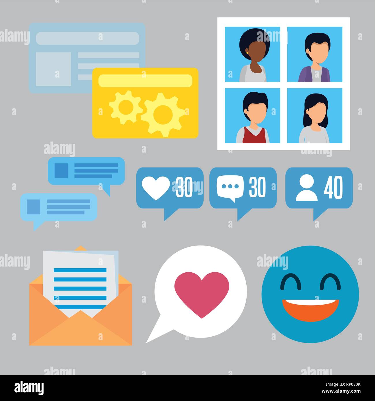 set community message with social chat bubble vector illustration Stock ...