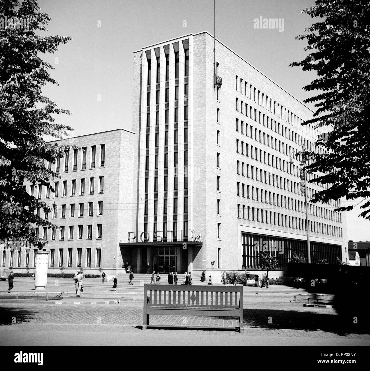 Helsinki 1947, Postitalo, General Post Office, the headquarters of Finnish postal and telegraph services is situated at the junction between Mannerheimintie and Postikatu. Stock Photo