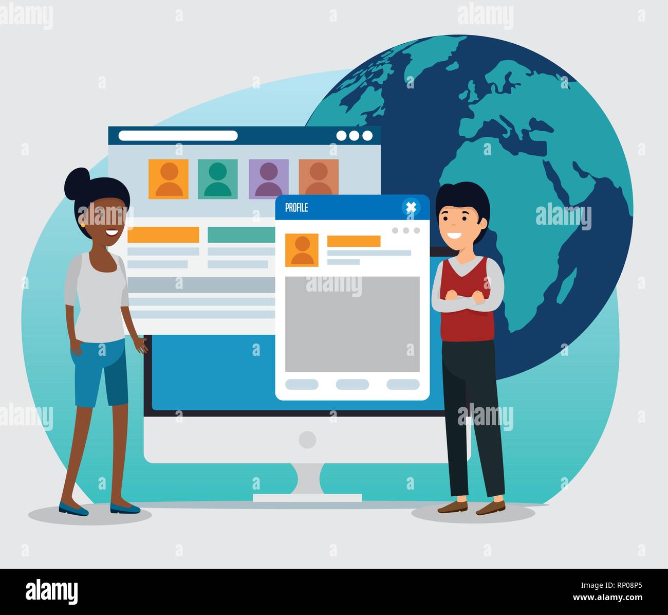 girl and boy with social profile message vector illustration Stock ...