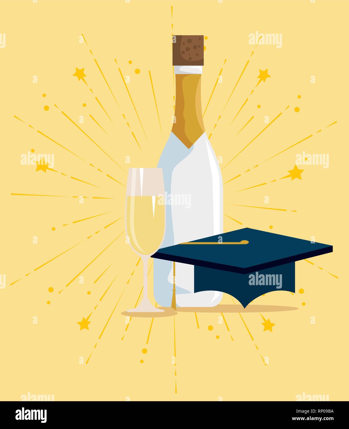 graduation cap with champagne to happy celebration vector illustration