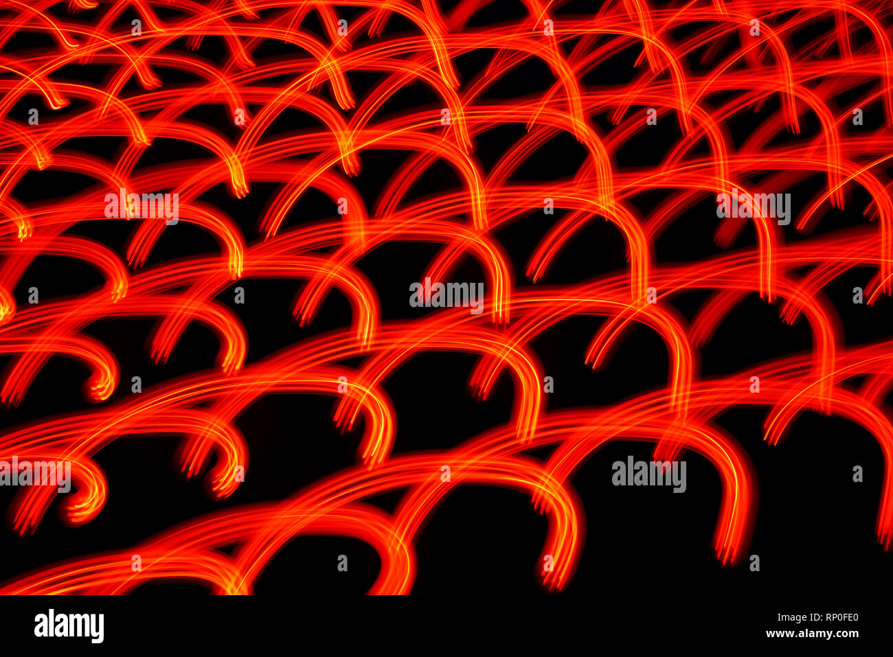 Long exposure photo of moving colorful neon light patterns Stock Photo