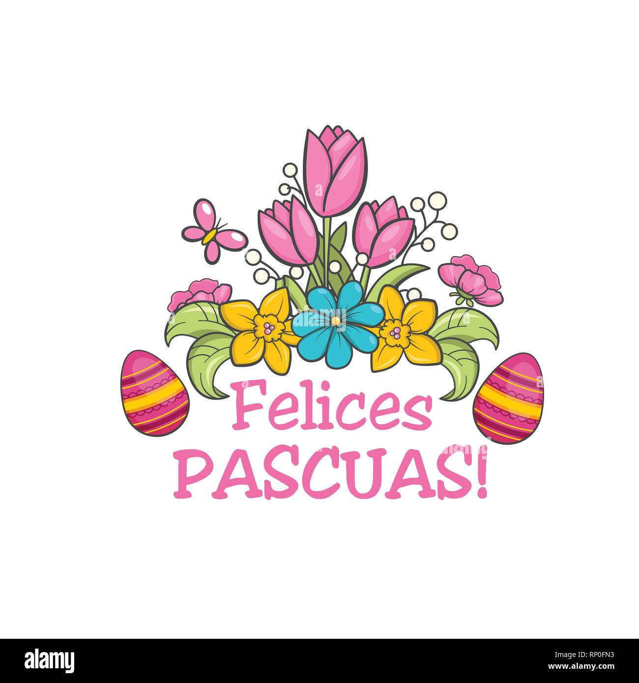 Feliz pascua, spanish easter greeting flower card Stock Vector