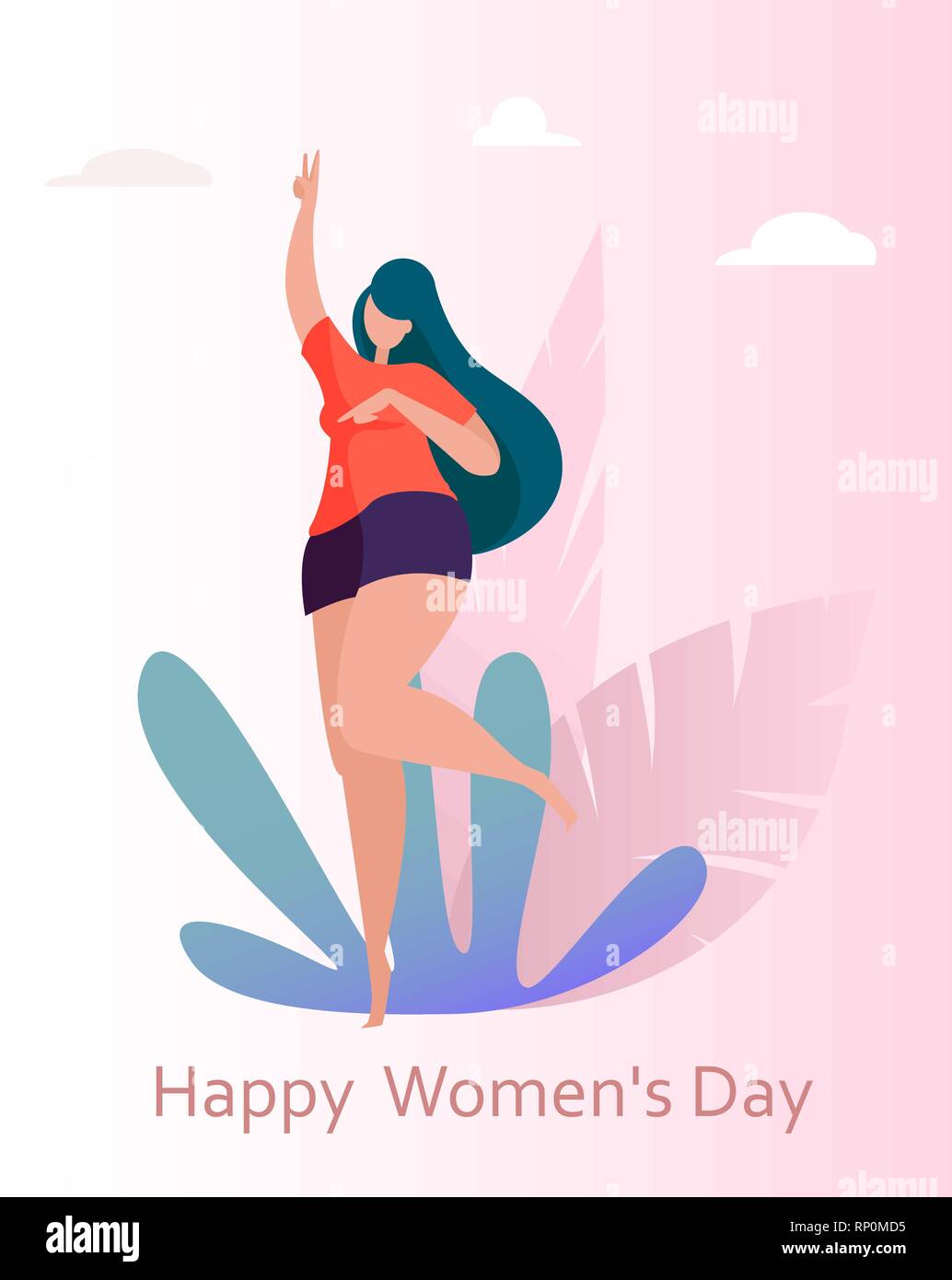 International Women's Day greeting card with cute dancing lady. Funny woman  cartoon character for flyer, poster, invitation and other. Vector illustra  Stock Vector Image & Art - Alamy