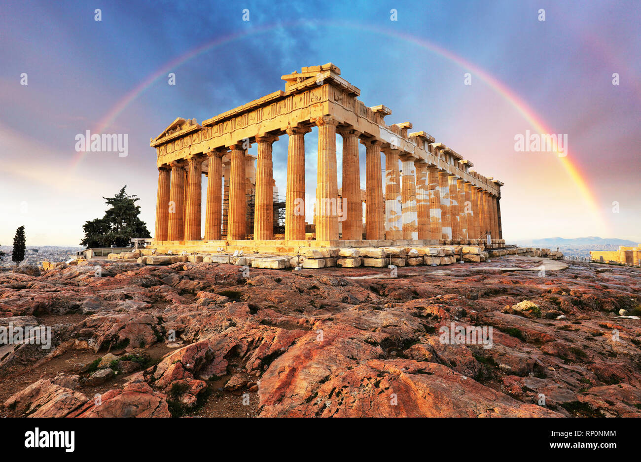 Athens, Greece - Acropolis with rainbow Stock Photo