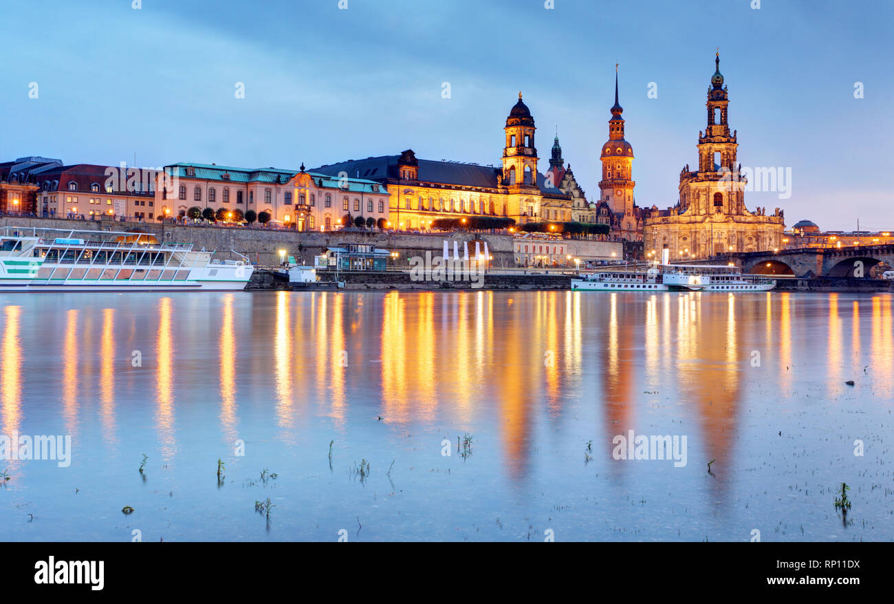 Dresden at night, Germany Stock Photo