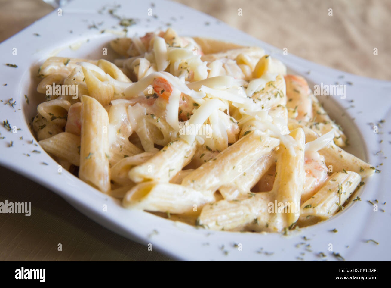 Penne Alfredo with Shrimp Stock Photo Alamy