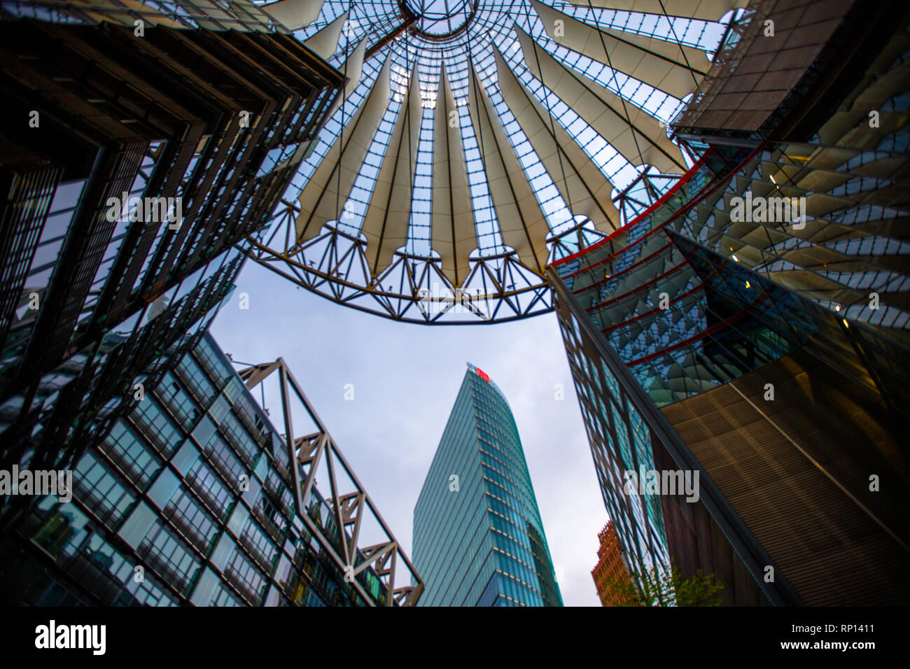 The eye popping architecture of the Sony Centre/Centre in Potsdamer Platz, Berlin, Germany. Stock Photo